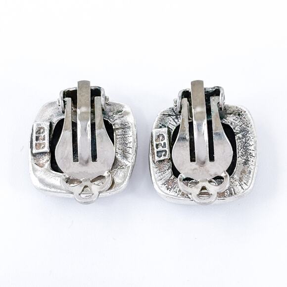 Vintage Sterling Silver 925 1.5cm Textured Basketweave Clip-On Earrings - Picture 5 of 8